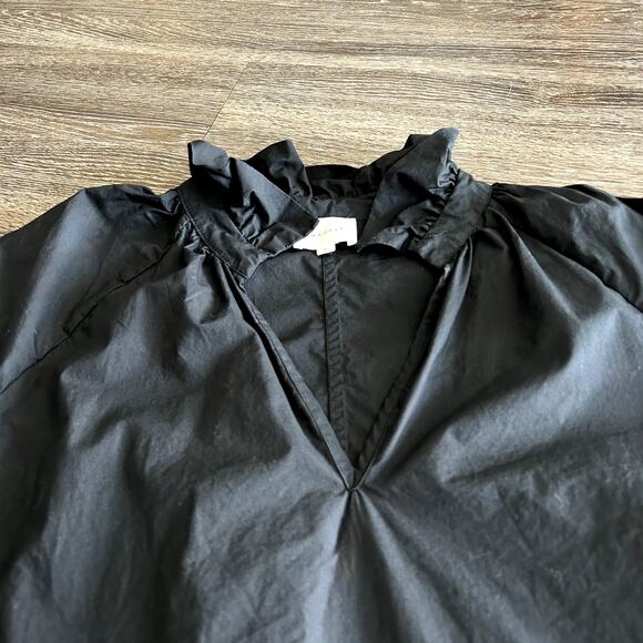 NWOT Sundays Spence Black Cotton Mini Dress Puff Sleeve V-Neck Shift Style Small - Picture 11 of 13